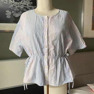 Madewell Drawstring Stripe Blouse Perfect for Spring and Summer MEDIUM